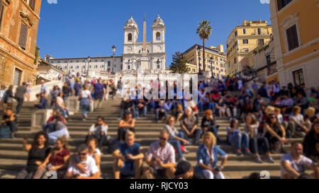 Spanish Steps and Tourists at Piazza di Spagna in Rome, Italy Stock Photo