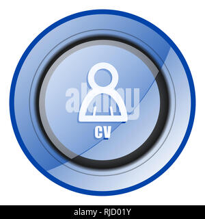 Cv round blue glossy web design icon isolated on white background Stock Photo