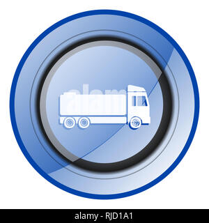 Truck round blue glossy web design icon isolated on white background Stock Photo