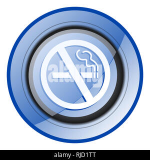 No smoking round blue glossy web design icon isolated on white background Stock Photo