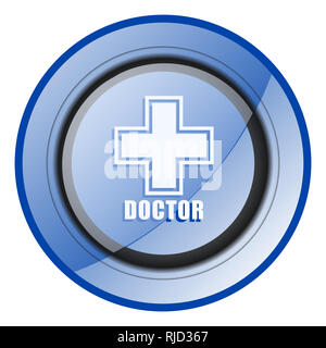 Doctor round blue glossy web design icon isolated on white background Stock Photo