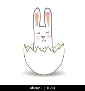 Happy Easter Surprise Egg with Cute Sweet Bunny. Stock Vector