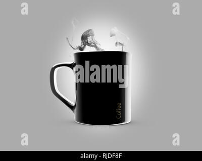 Black ceramic coffee mug. Isolated on a gray Stock Photo