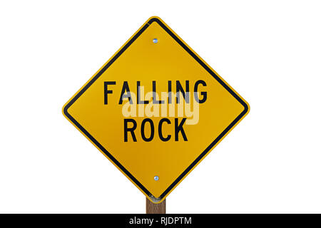 falling rock roadsign isolated on white Stock Photo