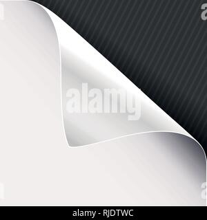 Curled corner of white paper on a black right top angle background. Vector illustration. Stock Vector