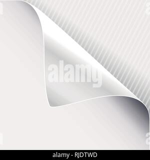 Curled corner of white paper on right top angle. Vector illustration. Stock Vector