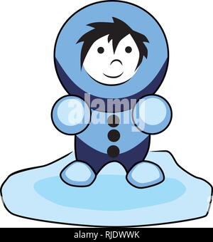 Eskimo child in a blue coat on an ice floe. The illustration is also available as vector graphic. Stock Vector