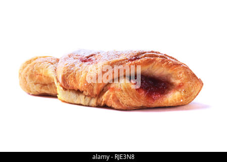 traditional hot cross bun with jam, croissant isolated on white background. Stock Photo