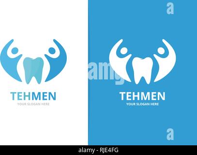 Tooth and people logo combination. Unique dentist and team logotype design template. Stock Vector