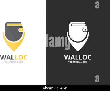 Wallet and map pointer logo combination. Unique finance and pin logotype design template. Stock Vector
