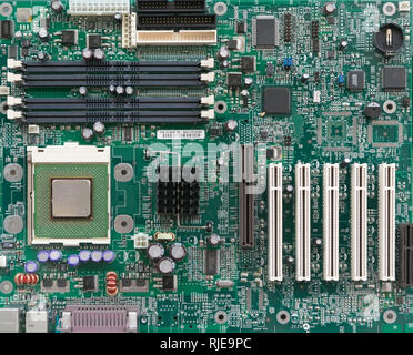 Full Frame Front View of Computer Motherboard Circuit Stock Photo