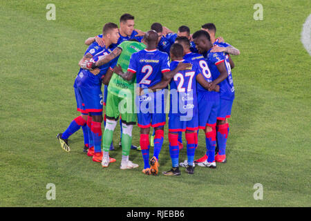 The alignment of the Pasto team, Deportivo Pasto before a match Stock Photo