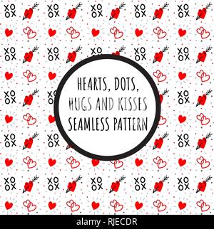 Hugs and kisses XOXO and hearts seamless pattern, just in time for the upcoming Valentine’s day. Ideal for gifts for your significant other... Stock Vector