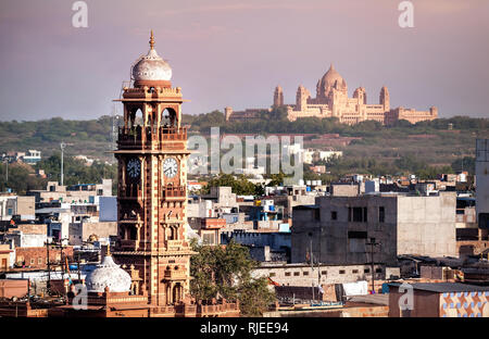 Clock tower known as Ghanta Ghar in Blue city market square in Jodhpur, Rajasthan, India Stock Photo