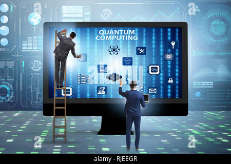 Concept of quantum computing with businessman Stock Photo