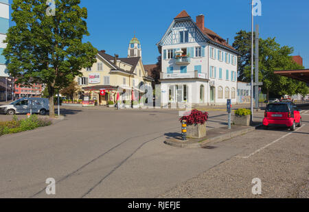 Dietikon, Switzerland - June 16, 2018: a street in the historic part of the town of Dietikon. Dietikon is the fifth biggest town of the Swiss canton o Stock Photo