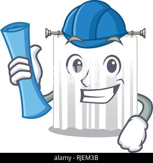 Architect shower curtains in the character bathrooms Stock Vector