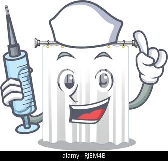 Nurse shower curtains in the character bathrooms Stock Vector