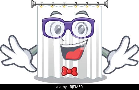 Geek shower curtains in the character bathrooms Stock Vector
