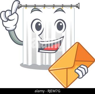 With envelope shower curtains in the character bathrooms Stock Vector