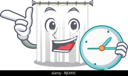 With clock shower curtains in the character bathrooms Stock Vector