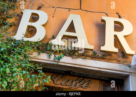 Bar and Cafe sign on local restaurant in Trastevere, bohemian part of Rome, Italy Stock Photo