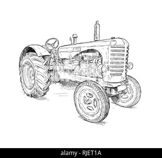 Cartoon or Comic Style Illustration of Old Tractor Stock Photo