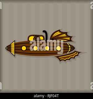 Submarine Steampunk Style vector image brown colored Stock Vector