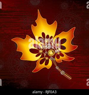 Steampunk Maple Leaf vector image in scarlett Stock Vector