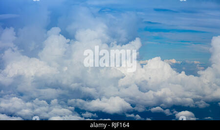 Panoramic view of  dramatic clouds and sky atmosphere viewed from the plane Stock Photo