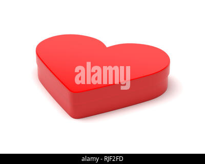 Red gift box in heart shape 3D illustration Stock Photo