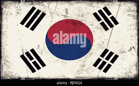 Vintage old flag of South Korea. Art texture painted Korea national flag. Stock Photo