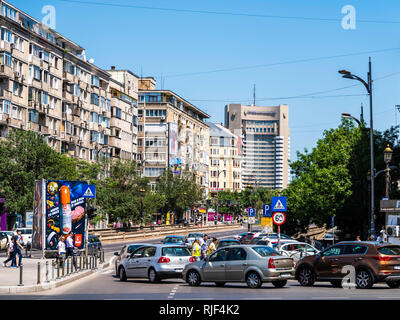BUCHAREST, ROMANIA - JUNE 05, 2017: Busy Road Intersection In Downtown Bucharest City. Stock Photo