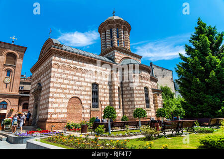 BUCHAREST, ROMANIA - JUNE 05, 2017: People Visit Church In Old Historical Center Of Downtown Bucharest. Stock Photo