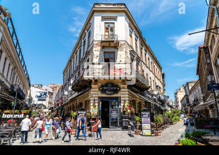 BUCHAREST, ROMANIA - JUNE 05, 2017: Busy Downtown Bucharest City In Lipscani Old Town Of Romania. Stock Photo