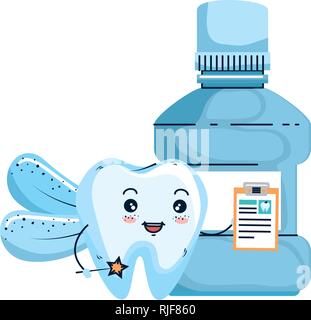 comic tooth with mouthwash kawaii character Stock Vector