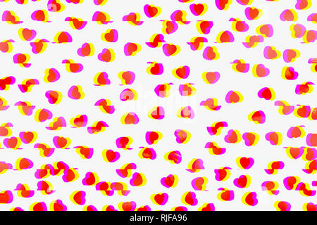Background with glitter heart confetti. Valentine day concept. Trendy minimalistic flat lay design background. Horizontal. Glitch effect, colorful dis Stock Photo