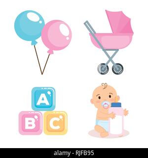 baby shower card with set items Stock Vector