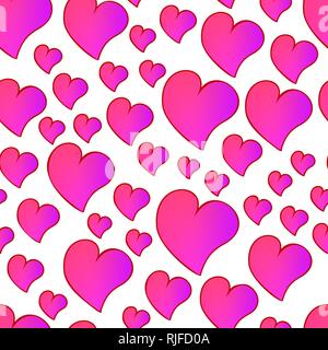 Funny read seamless valentines pattern with cartoon gradient hearts. Stock Vector