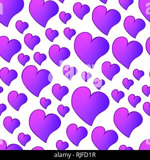 Funny violet orchid seamless valentines pattern with cartoon gradient hearts. Stock Vector