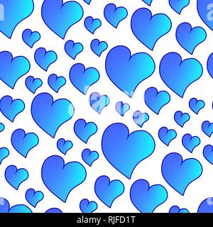 Funny seamless blue valentine pattern with cartoon gradient hearts. Stock Vector