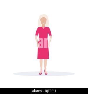 happy elderly woman smiling senior lady standing pose female cartoon character full length flat isolated Stock Vector