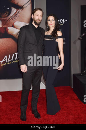 Joel David Moore and Katherine Moore at the premiere of "Alita: Battle