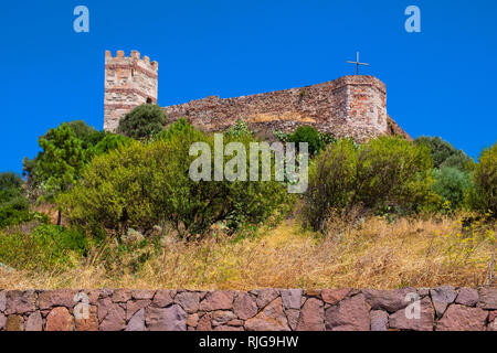 Bosa, Sardinia / Italy - 2018/08/13: Panoramic view of the Malaspina Castle - Castello Malaspina - known also as Castle of Serravalle - with monumenta Stock Photo