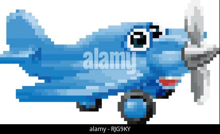 Airplane 8 Bit Pixel Game Art Cartoon Character Stock Vector