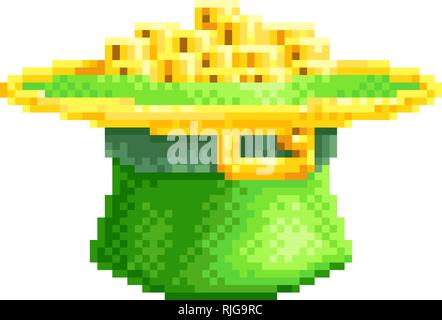 St Patricks Day Leprechaun Hat Pixel Art Icon Stock Vector