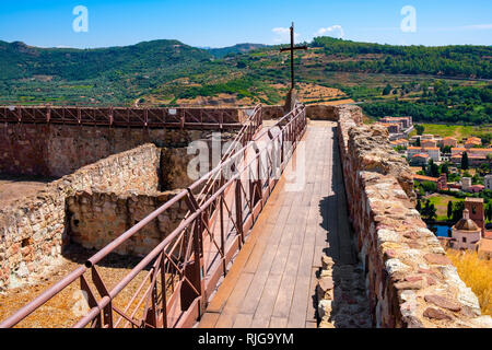 Bosa, Sardinia / Italy - 2018/08/13: Malaspina Castle, known also as Castle of Serravalle, with monumental historic defense walls and fortification Stock Photo