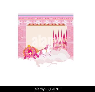 Beautiful fairytale pink castle frame Stock Vector