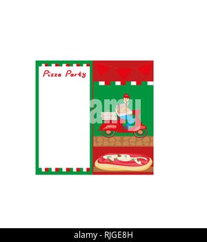 Pizza delivery man on a motorcycle -  Abstract card with space for Your text Stock Vector