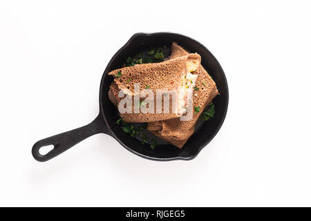 Food concept homemade Ham and Cheese Crepe on isolated white background Stock Photo